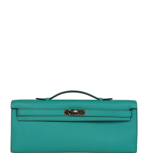 Pre-owned Hermes Kelly Cut Vert Verone Swift Palladium Hardware