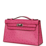 Pre-owned Hermes Kelly Pochette Fuchsia Ostrich Palladium Hardware