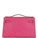 Pre-owned Hermes Kelly Pochette Fuchsia Ostrich Palladium Hardware