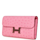 Hermes Constance To Go Wallet Bubblegum Ostrich Palladium Hardware