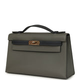 Pre-owned Hermes Special Order (HSS) Kelly Pochette Gris Meyer and Caban Swift Permabrass Hardware