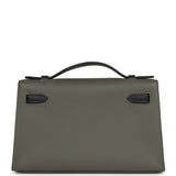 Pre-owned Hermes Special Order (HSS) Kelly Pochette Gris Meyer and Caban Swift Permabrass Hardware
