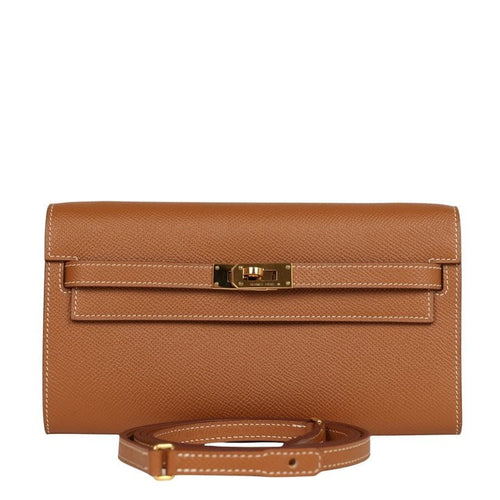 Pre-owned Hermes Kelly Wallet To Go Gold Epsom Gold Hardware