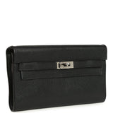 Pre-owned Hermes Kelly Wallet To Go Black Chevre Mysore Palladium Hardware