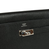 Pre-owned Hermes Kelly Wallet To Go Black Chevre Mysore Palladium Hardware