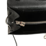 Pre-owned Hermes Kelly Wallet To Go Black Chevre Mysore Palladium Hardware