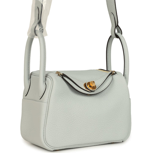 Hermes Mini Lindy Bleu Pale Clemence Gold Hardware