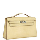 Hermes Kelly Pochette Vanille Matte Alligator Palladium Hardware