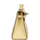 Hermes Kelly Pochette Vanille Matte Alligator Palladium Hardware