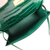 Hermes Kelly Pochette Vert Emeraude Shiny Alligator Gold Hardware