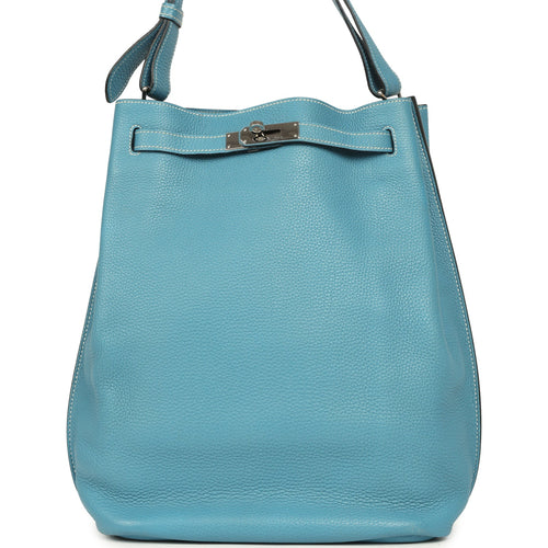 Pre-owned Hermes So Kelly 22 Blue Jean Togo Palladium Hardware
