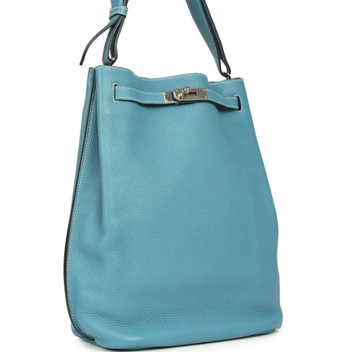 Pre-owned Hermes So Kelly 22 Blue Jean Togo Palladium Hardware