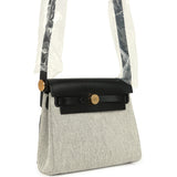 Hermes Herbag Zip 20 Mini Ecru and Black Toile H Canvas and Black Vache Hunter Gold Hardware