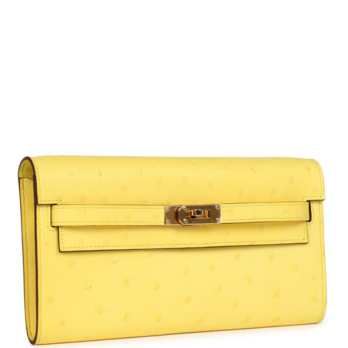 Hermes Kelly To Go Wallet Jaune Citron Ostrich Rose Gold Hardware