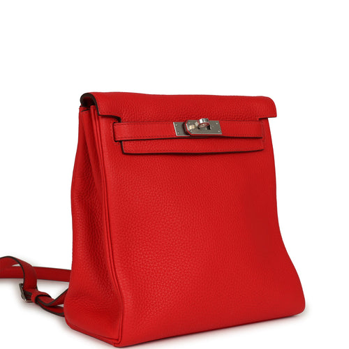 Hermes Kelly Ado II Backpack Rouge De Coeur Clemence Palladium Hardware
