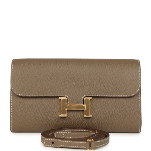 Pre-owned Hermes Constance Wallet To Go Etoupe Epsom Gold Hardware