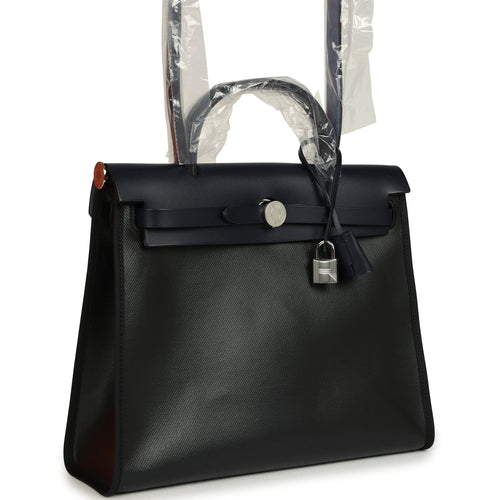 Hermes Herbag Zip PM 31 Black Toile H Berline and Bleu Indigo Hunter Palladium Hardware