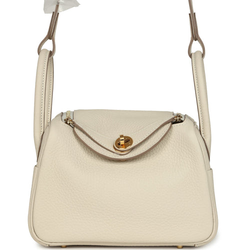 Hermes Mini Lindy II Craie Clemence Gold Hardware
