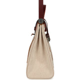 Hermes Special Order (HSS) Herbag Zip PM 31 "Brides de Gala" Rouge H Vache Hunter and Ecru & Beige Toile H Canvas Palladium Hardware