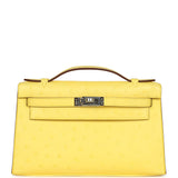 Hermes Kelly Pochette Jaune Citron Ostrich Palladium Hardware