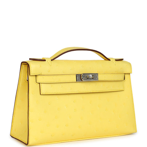 Hermes Kelly Pochette Jaune Citron Ostrich Palladium Hardware