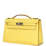 Hermes Kelly Pochette Jaune Citron Ostrich Palladium Hardware