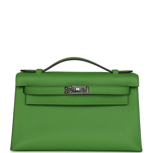 Hermes Kelly Pochette Vert Yucca Swift Palladium Hardware