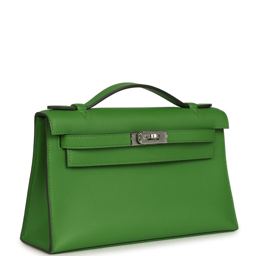 Hermes Kelly Pochette Vert Yucca Swift Palladium Hardware