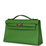 Hermes Kelly Pochette Vert Yucca Swift Palladium Hardware