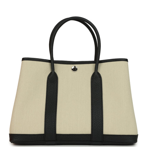 Hermes Garden Party 30 Beton Toile Officier Canvas and Black Negonda Palladium Hardware