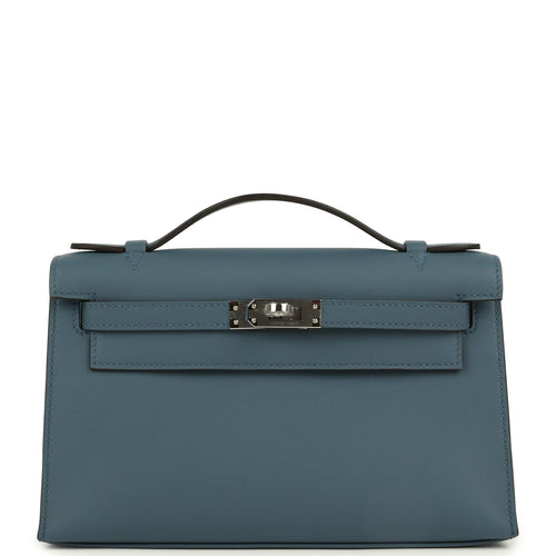 Hermes Kelly Pochette Bleu Tempette Swift Palladium Hardware