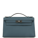 Hermes Kelly Pochette Bleu Tempette Swift Palladium Hardware