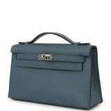 Hermes Kelly Pochette Bleu Tempette Swift Palladium Hardware
