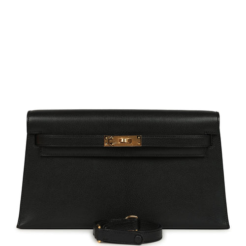 Hermes Kelly Elan Black Chevre Chamkila Gold Hardware