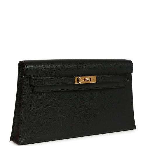 Hermes Kelly Elan Black Chevre Chamkila Gold Hardware