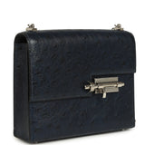 Pre-owned Hermes Mini Verrou Chaine Bag Bleu Iris Ostrich Palladium Hardware