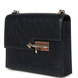 Pre-owned Hermes Mini Verrou Chaine Bag Bleu Iris Ostrich Palladium Hardware
