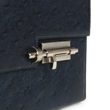 Pre-owned Hermes Mini Verrou Chaine Bag Bleu Iris Ostrich Palladium Hardware