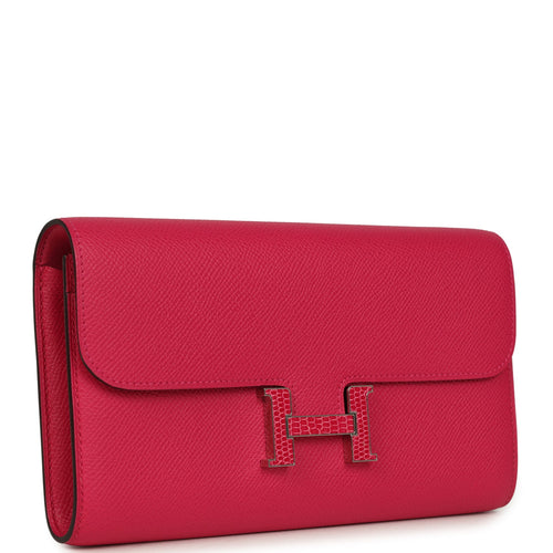 Pre-owned Hermes Constance Wallet To Go Rose Mexico Epsom Lizard Marquette Palladium Hardware
