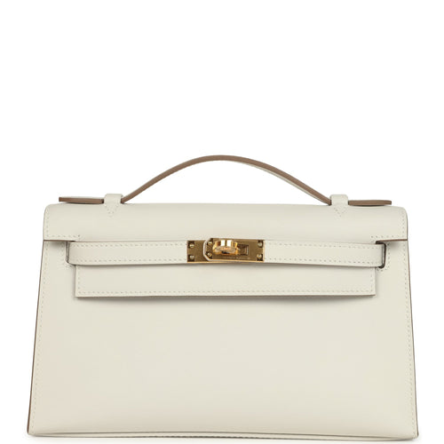 Hermes Kelly Pochette Gris Pale Swift Gold Hardware