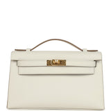 Hermes Kelly Pochette Gris Pale Swift Gold Hardware