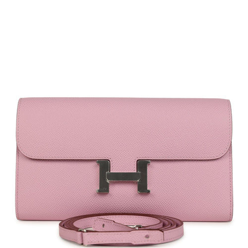 Pre-owned Hermes Constance Wallet To Go Mauve Sylvestre Epsom Palladium Hardware