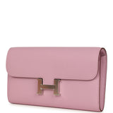 Pre-owned Hermes Constance Wallet To Go Mauve Sylvestre Epsom Palladium Hardware
