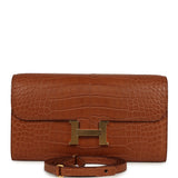 Pre-owned Hermes Constance Wallet To Go Gold Matte Alligator Gold Hardware