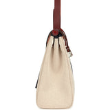 Hermes Special Order (HSS) Herbag Zip PM 31 "Striped" Rouge H Vache Hunter, Ecru, Bleu, Bordeaux and Beige Toile H Canvas Lacquered Palladium Hardware