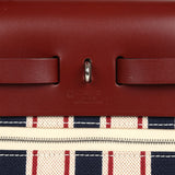 Hermes Special Order (HSS) Herbag Zip PM 31 "Striped" Rouge H Vache Hunter, Ecru, Bleu, Bordeaux and Beige Toile H Canvas Lacquered Palladium Hardware