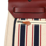 Hermes Special Order (HSS) Herbag Zip PM 31 "Striped" Rouge H Vache Hunter, Ecru, Bleu, Bordeaux and Beige Toile H Canvas Lacquered Palladium Hardware