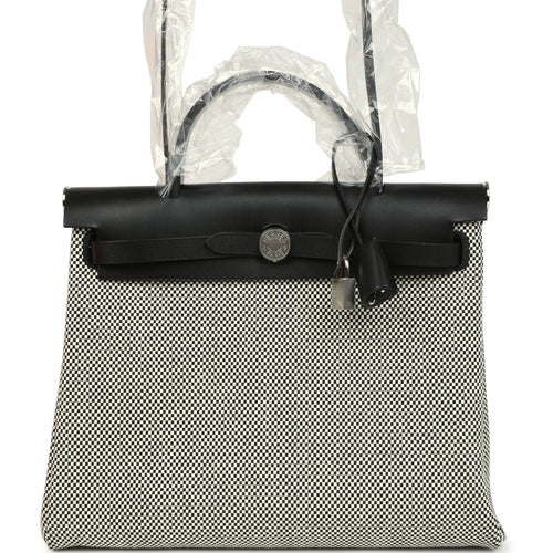 Hermes Herbag Zip PM 31 Black Vache Hunter and Ecru-Black Criss Viking Canvas Palladium Hardware