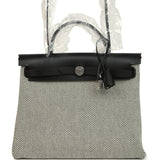 Hermes Herbag Zip PM 31 Black Vache Hunter and Ecru-Black Criss Viking Canvas Palladium Hardware