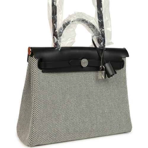 Hermes Herbag Zip PM 31 Black Vache Hunter and Ecru-Black Criss Viking Canvas Palladium Hardware